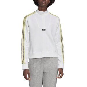 Adidas NWT White Half-Zip Sweatshirt Neon Yellow Logo Stripe Sleeves Women's 2XL